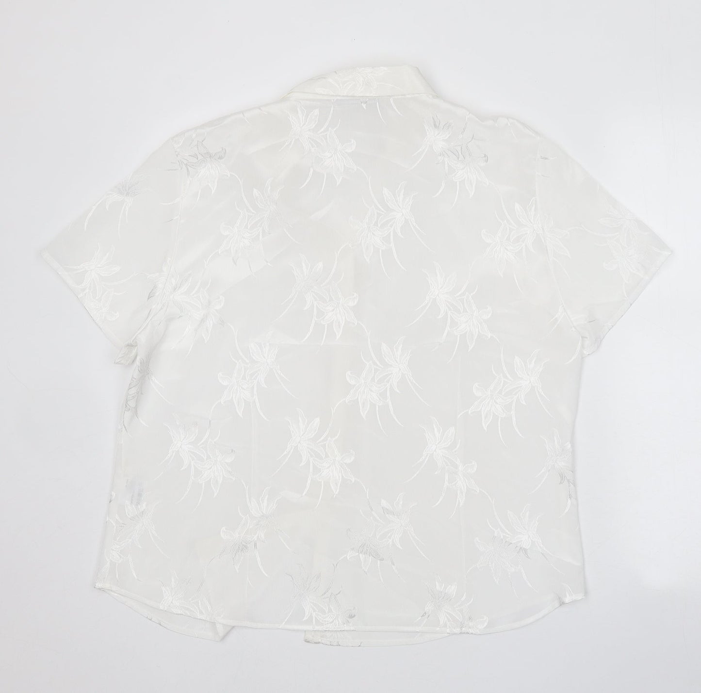 The Pearl Collection Womens White Geometric Polyester Basic Button-Up Size 18 V-Neck