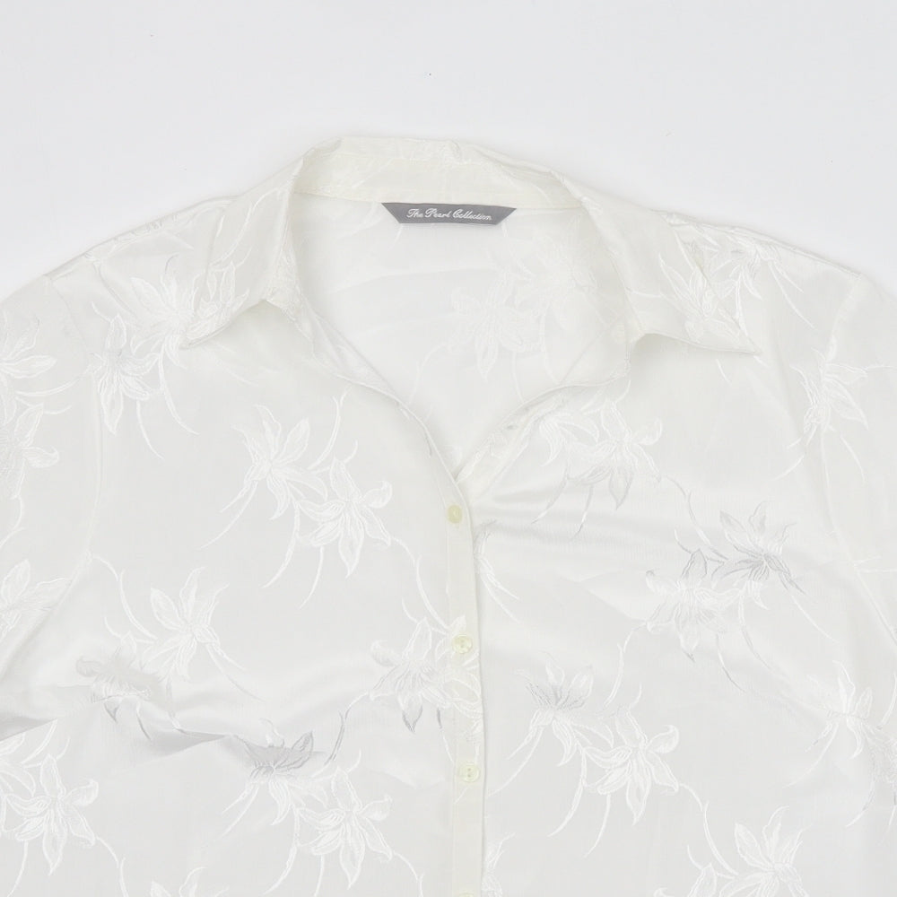 The Pearl Collection Womens White Geometric Polyester Basic Button-Up Size 18 V-Neck