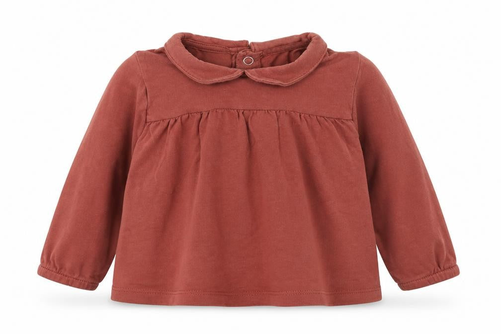 TU Girls Red Cotton Basic T-Shirt Size 6-9 Months Round Neck Snap