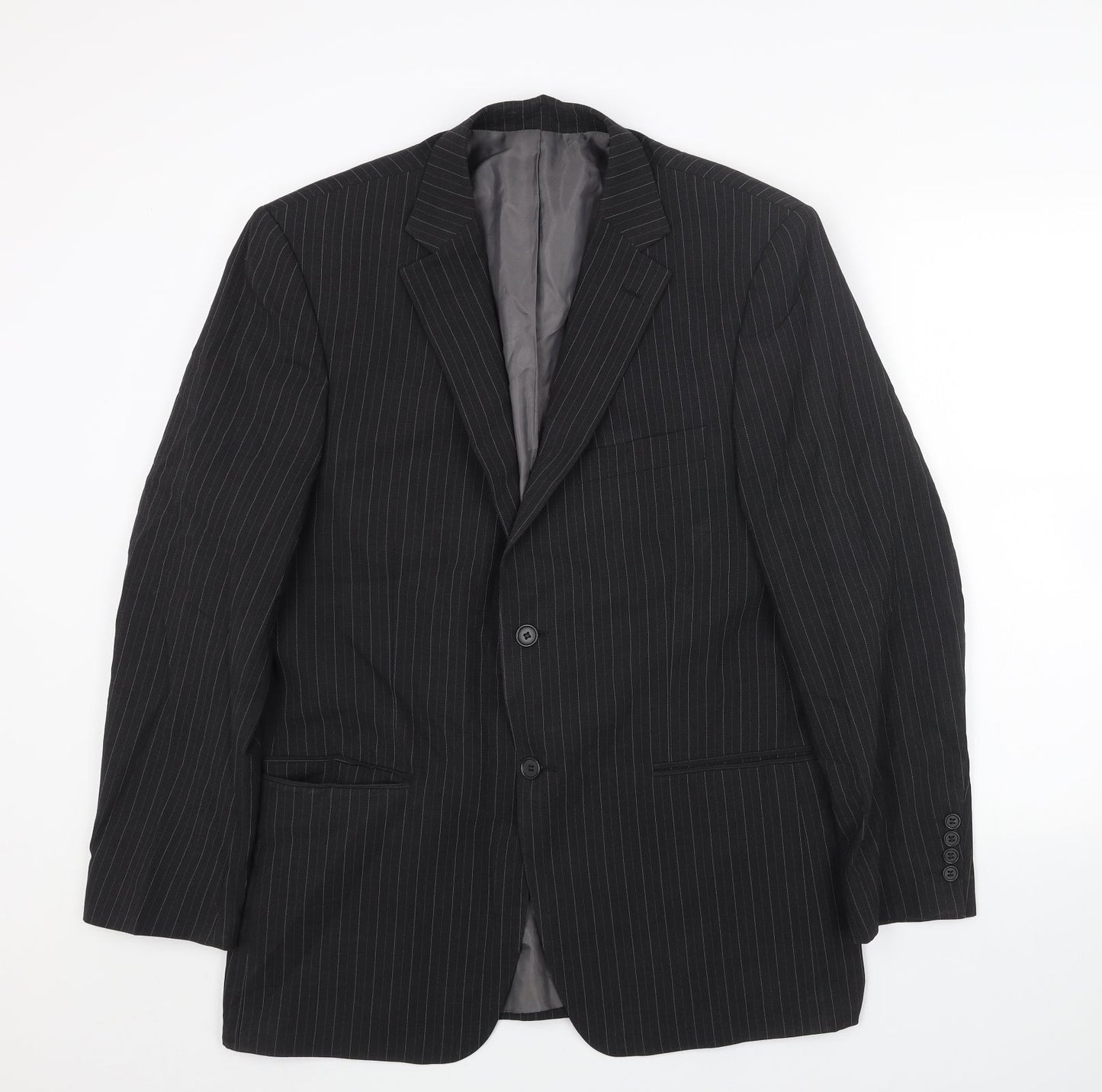 Marks and Spencer Mens Black Striped Polyester Jacket Blazer Size 40 Regular