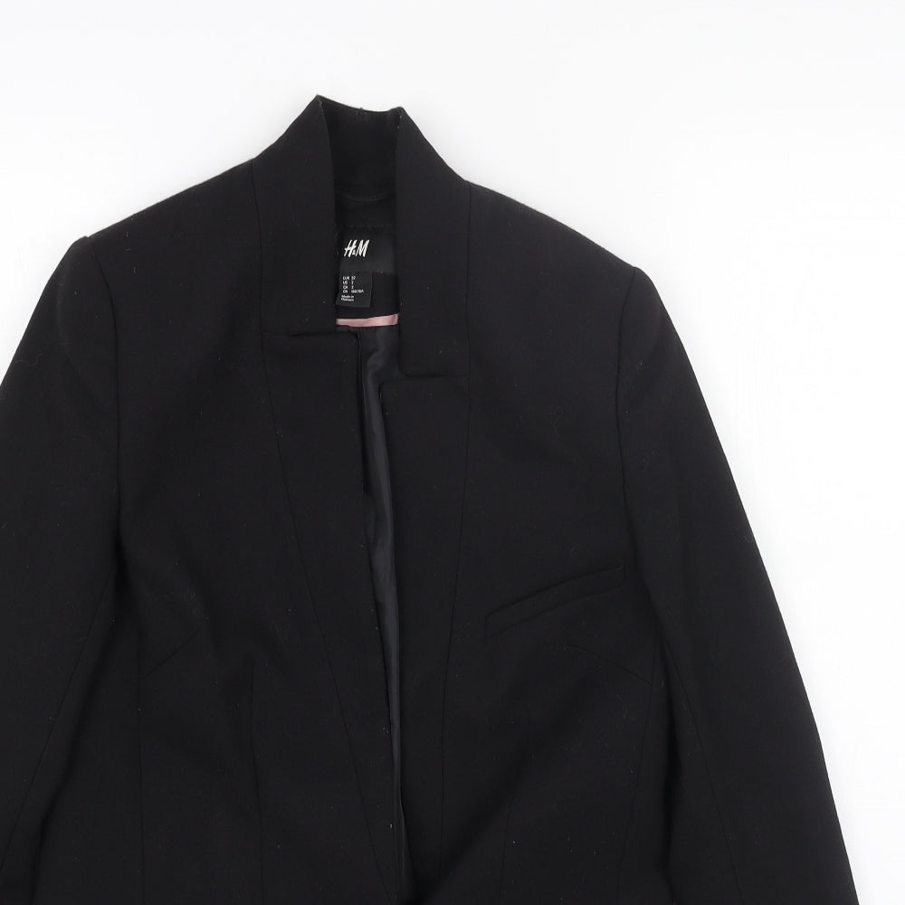 H&M Womens Black Overcoat Coat Size 4 Button