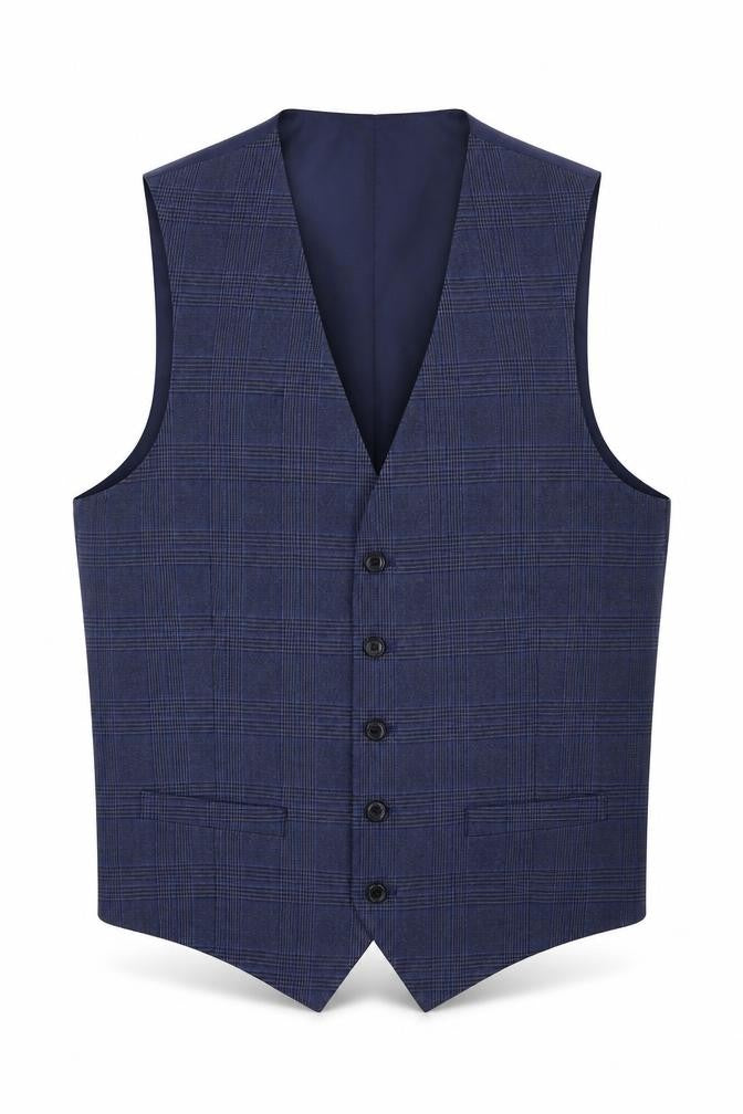 Marks & Spencer Mens Blue Plaid Polyester Jacket Suit Waistcoat Size 38 Regular