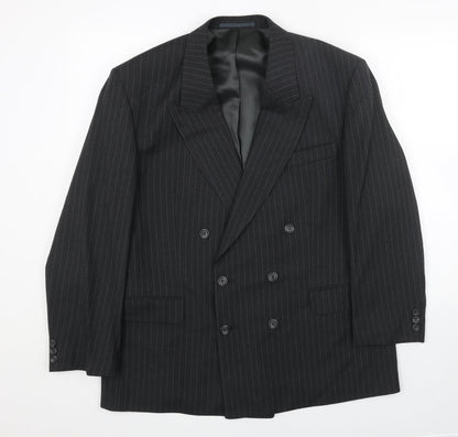 Preloved Preworn Mens Black Striped Polyester Jacket Blazer Size 44 Regular - Front