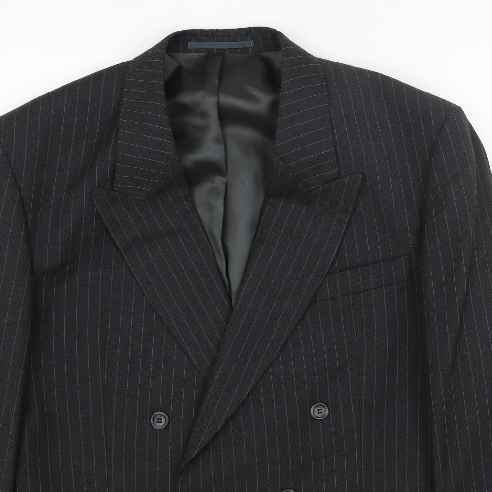 Preworn Mens Black Striped Polyester Jacket Blazer Size 44 Regular