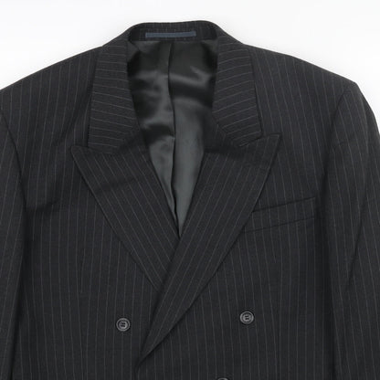 Preloved Preworn Mens Black Striped Polyester Jacket Blazer Size 44 Regular - Detail