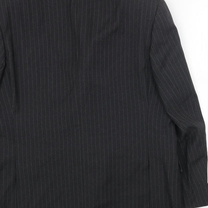 Preloved Preworn Mens Black Striped Polyester Jacket Blazer Size 44 Regular - Label