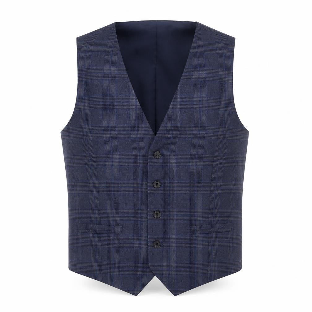 Marks & Spencer Mens Blue Plaid Polyester Jacket Suit Waistcoat Size 36 Regular