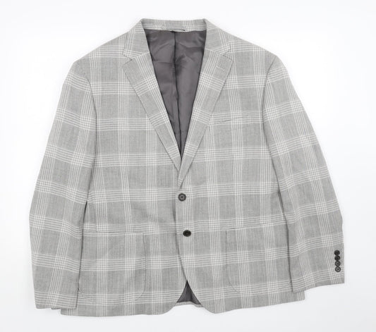 Marks and Spencer Mens Grey Plaid Viscose Jacket Blazer Size 46 Regular