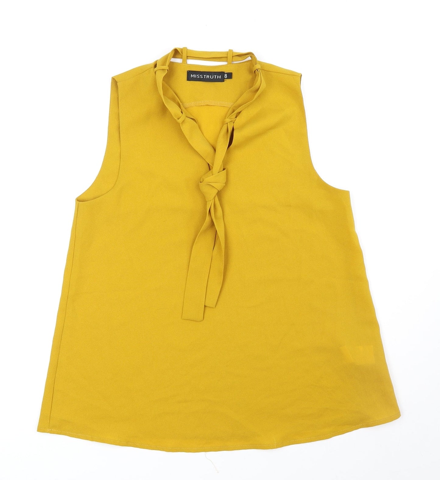 Misstruth Womens Yellow Polyester Basic Blouse Size 8 V-Neck