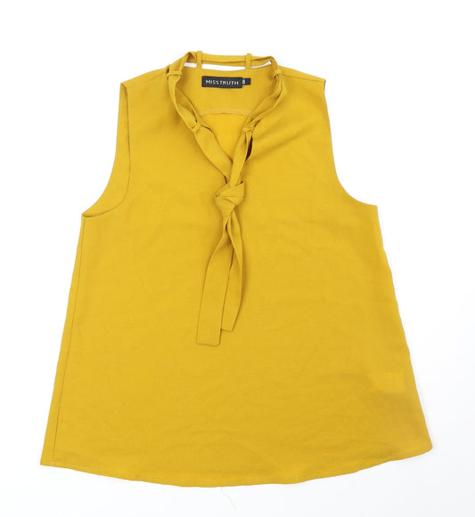 Misstruth Womens Yellow Polyester Basic Blouse Size 8 V-Neck