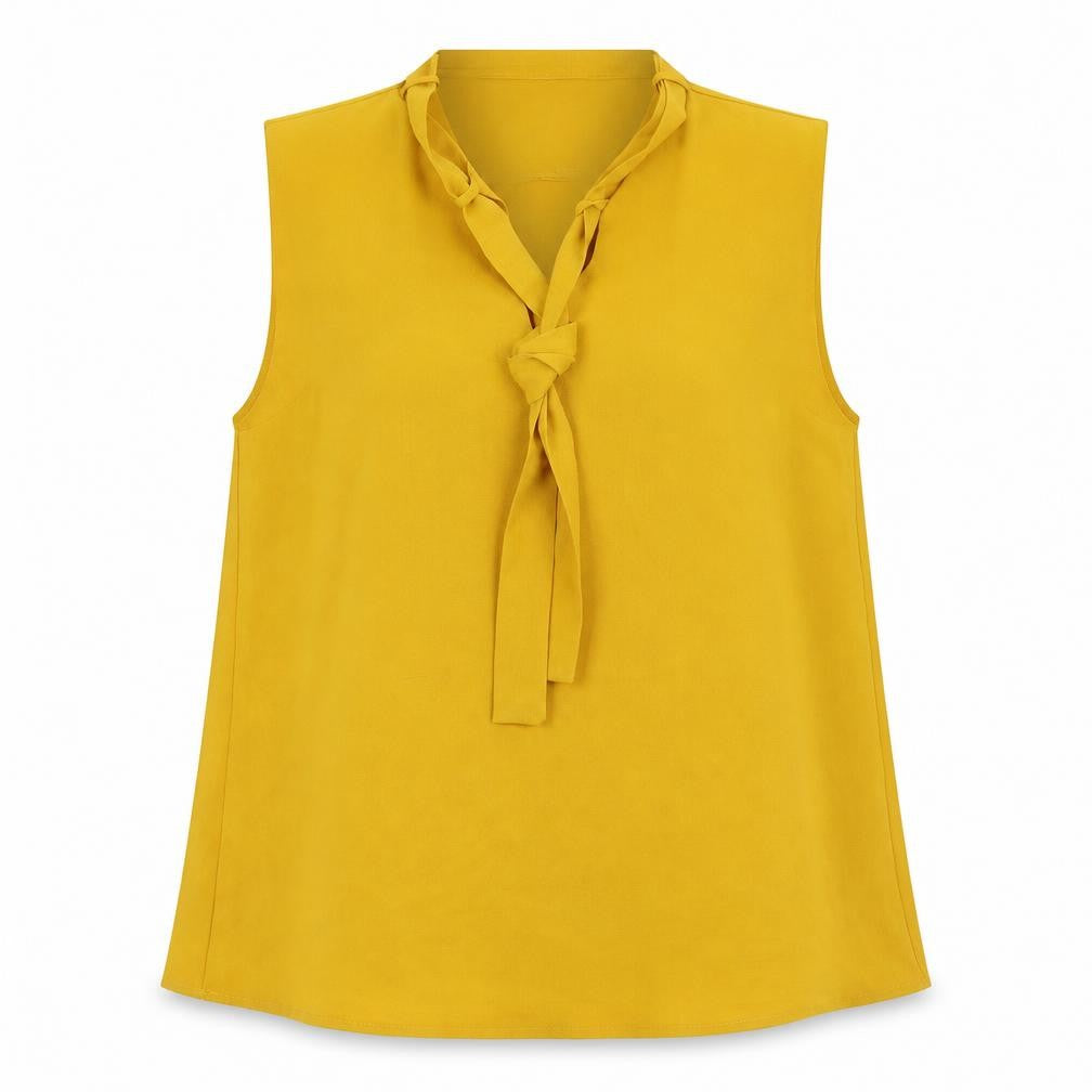 Misstruth Womens Yellow Polyester Basic Blouse Size 8 V-Neck