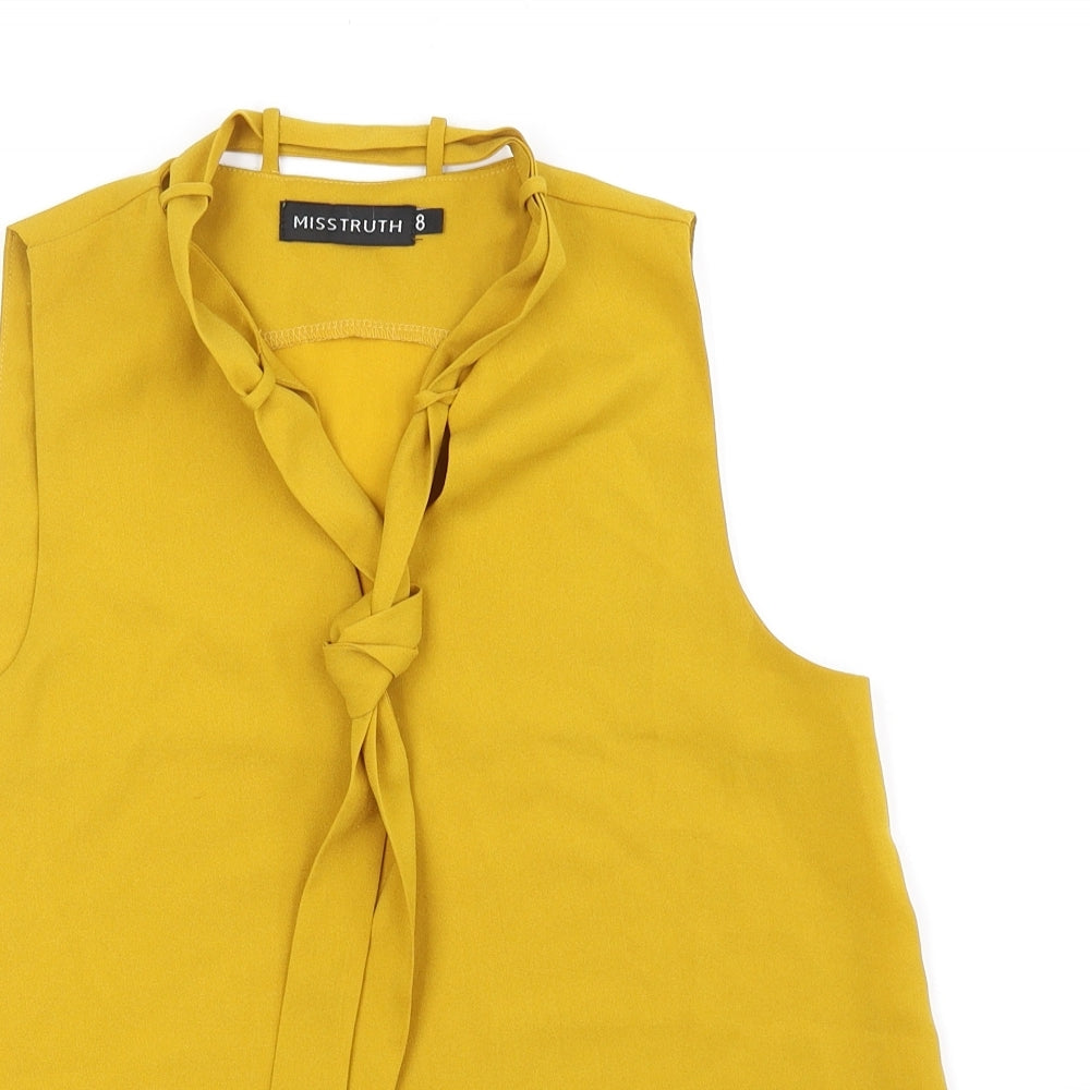 Misstruth Womens Yellow Polyester Basic Blouse Size 8 V-Neck