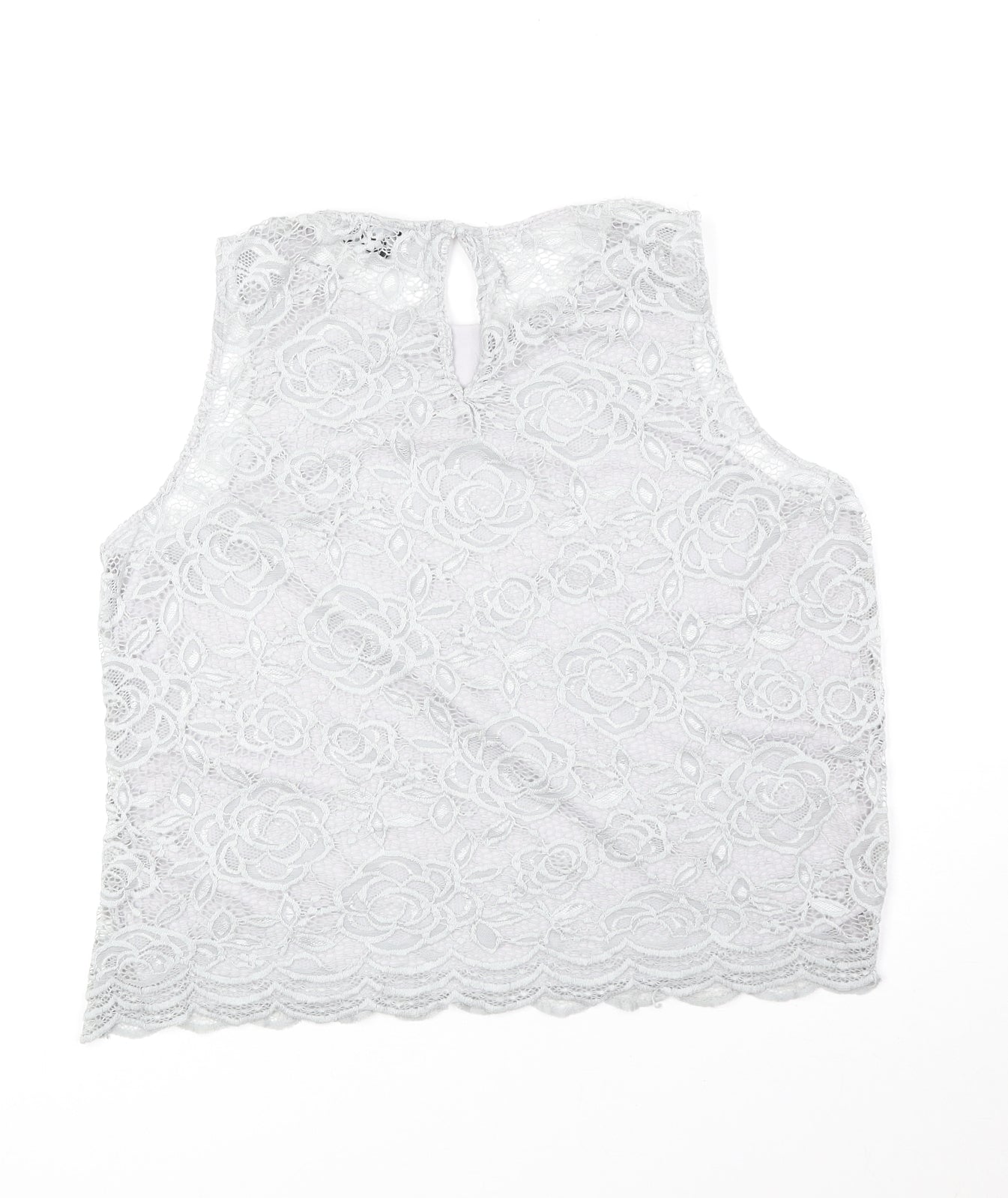 New Look Womens Grey Floral Polyester Basic Tank Size 8 Round Neck - Lace Overlay