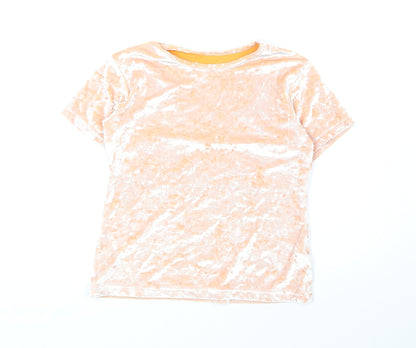 Marks & Spencer Girls Orange Polyester Basic T-Shirt Size 9-10 Years Round Neck Pullover