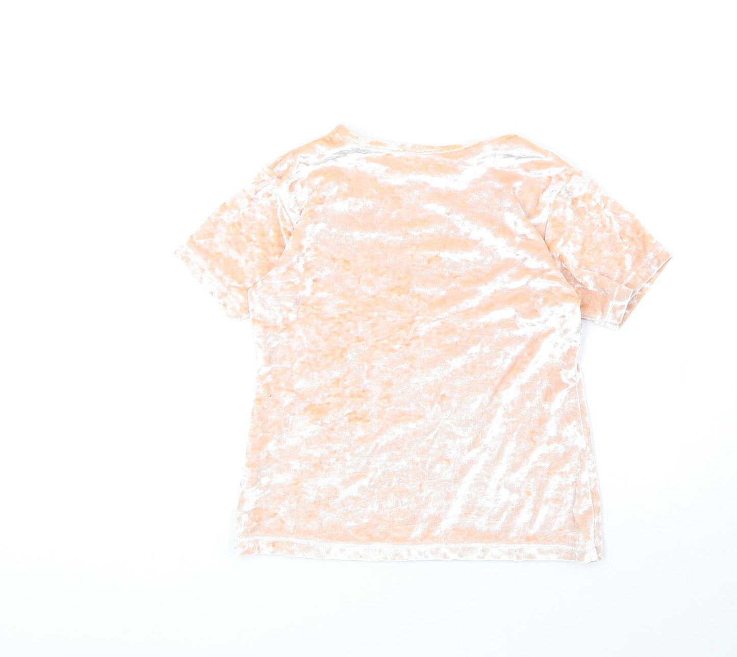 Marks and Spencer Girls Orange Polyester Basic T-Shirt Size 9-10 Years Round Neck Pullover