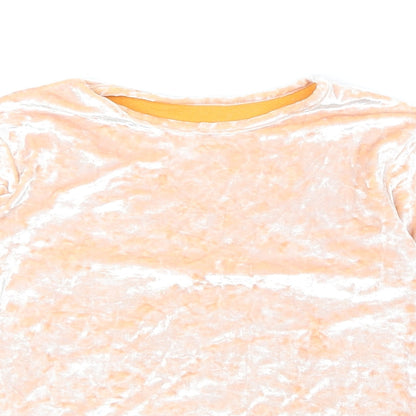 Marks & Spencer Girls Orange Polyester Basic T-Shirt Size 9-10 Years Round Neck Pullover