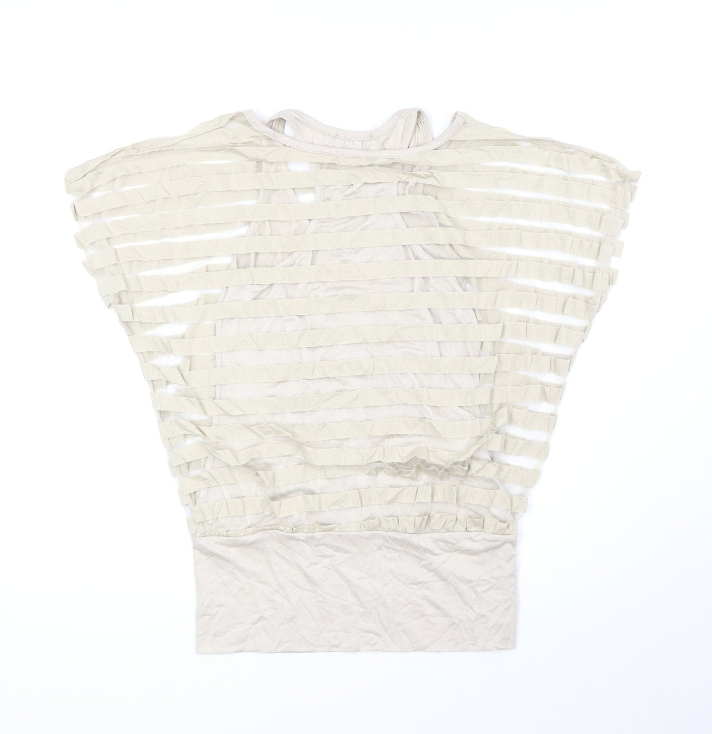 Apricot Womens Beige Striped Polyester Basic Blouse Size S Boat Neck