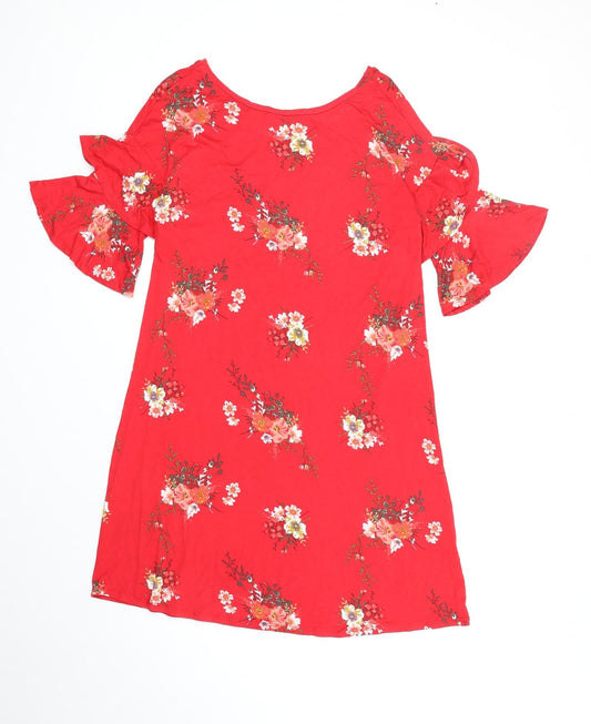 George Womens Red Floral Viscose A-Line Size 8 Boat Neck Pullover