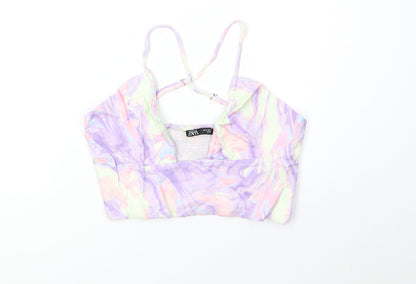 Zara Womens Multicoloured Geometric Polyester Cropped Tank Size S Square Neck