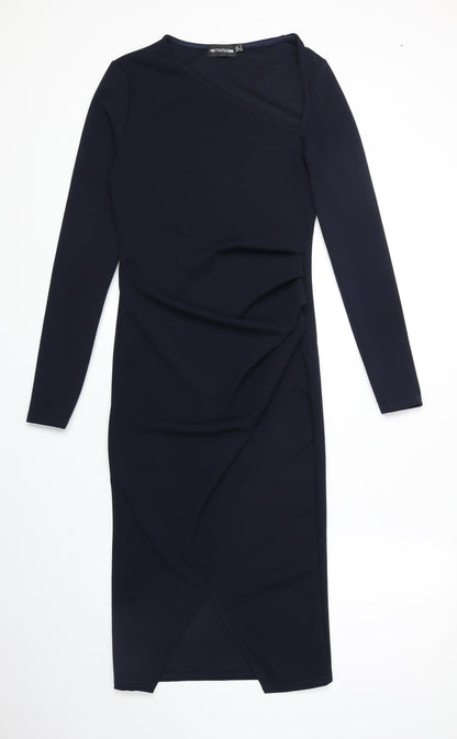 PRETTYLITTLETHING Womens Blue Polyester Sheath Size 8 Square Neck Pullover