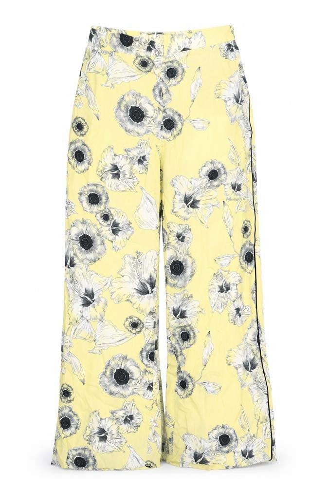 Zara Womens Yellow Floral Polyester Trousers Size L Regular