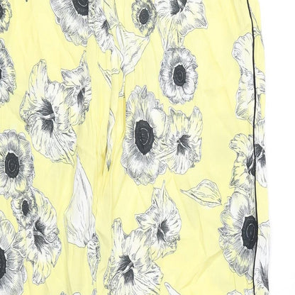 Zara Womens Yellow Floral Polyester Trousers Size L Regular