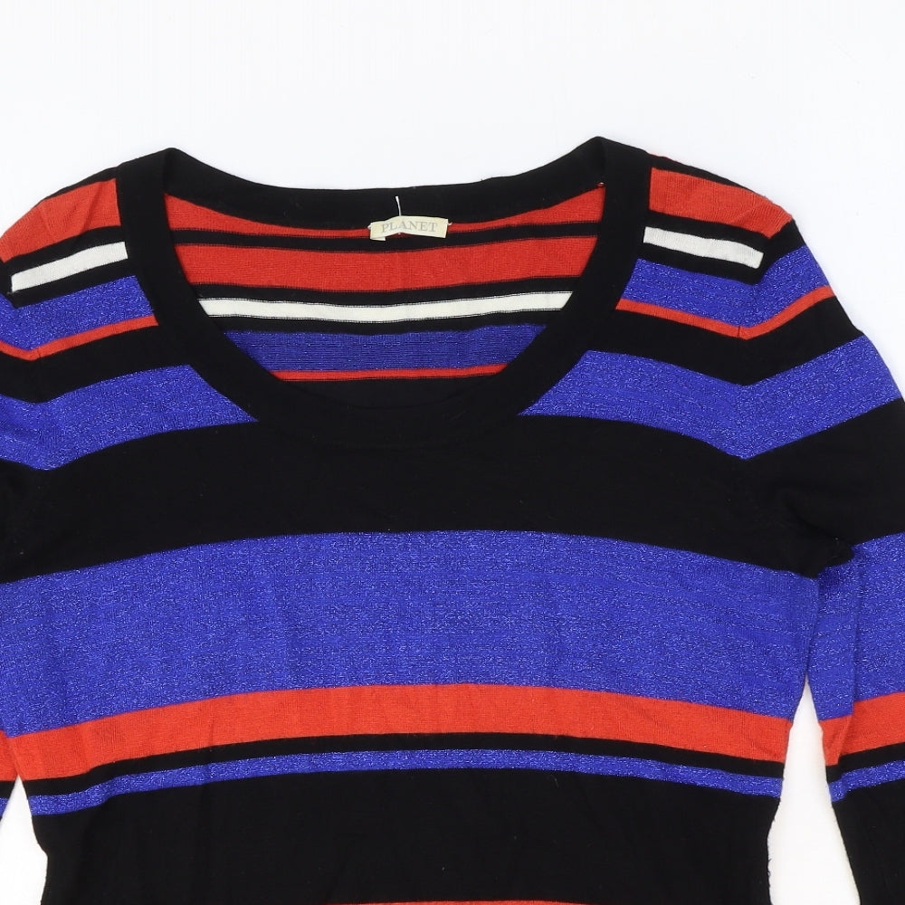Planet Womens Black Scoop Neck Striped Viscose Pullover Jumper Size XS