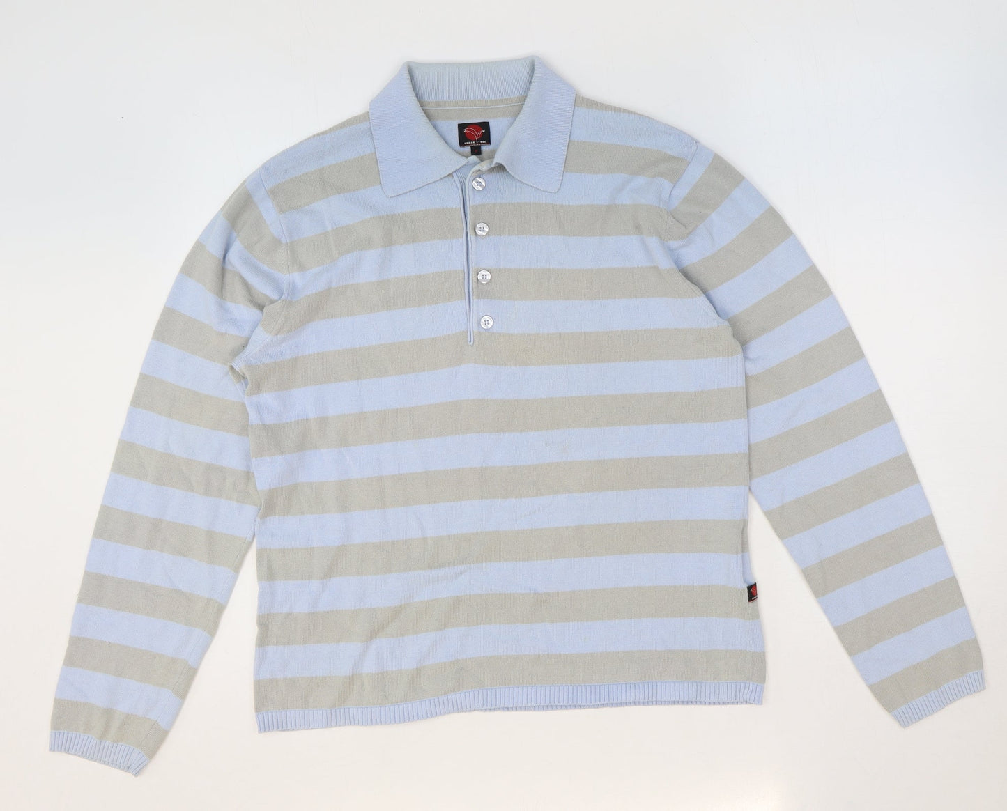 Urban stone Mens Blue Collared Striped Cotton Pullover Jumper Size M Long Sleeve