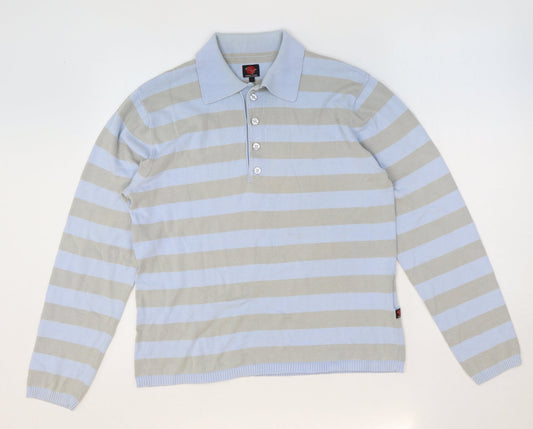 Urban stone Mens Blue Collared Striped Cotton Pullover Jumper Size M Long Sleeve