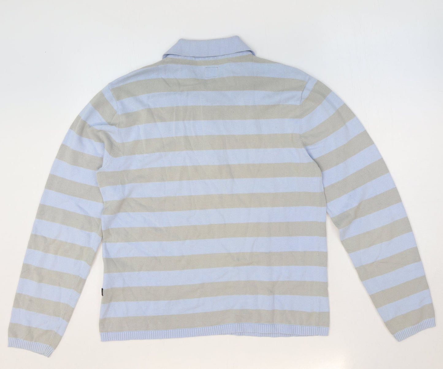 Urban stone Mens Blue Collared Striped Cotton Pullover Jumper Size M Long Sleeve