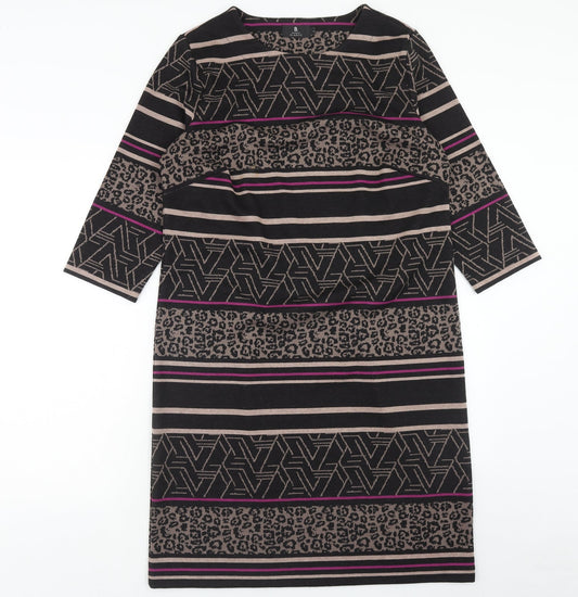 Brandtex Womens Black Geometric Polyester Sheath Size L Round Neck Pullover