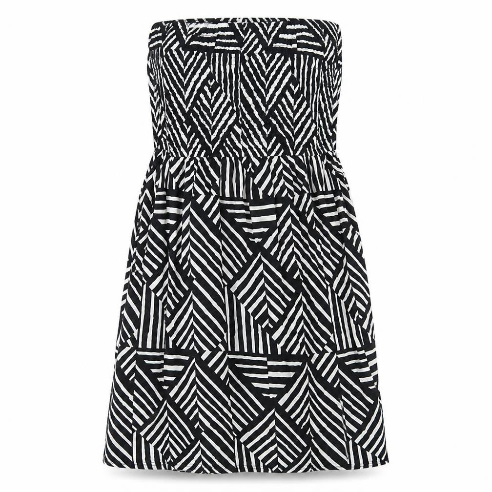 John Lewis Womens Black Geometric Viscose Mini Size L Off the Shoulder Pullover