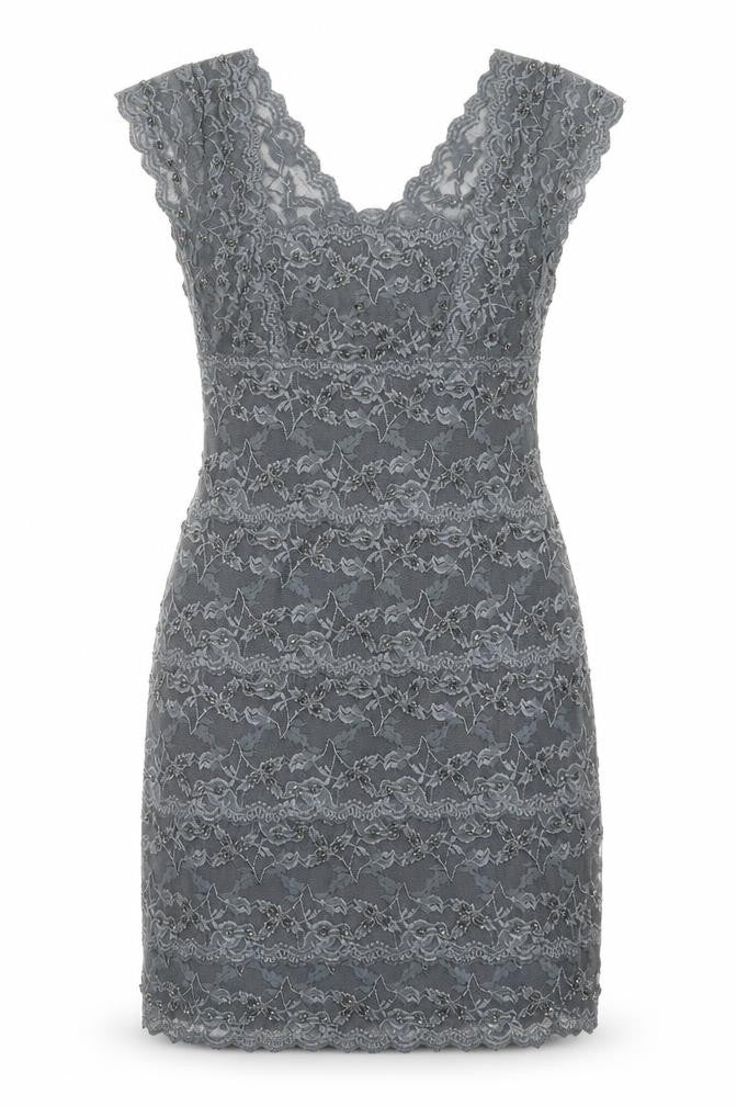 Onyx Nite Womens Grey Herringbone Polyester Pencil Dress Size 12 V-Neck Pullover