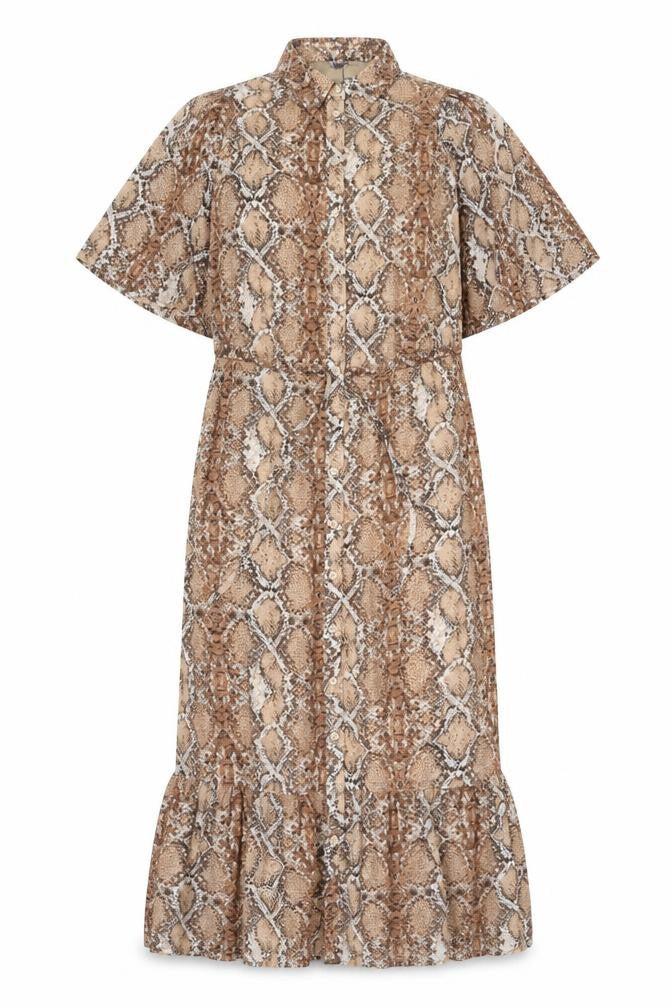 Marks & Spencer Womens Brown Animal Print Polyester Shirt Dress Size 8 Collared Button - Snake Skin Print
