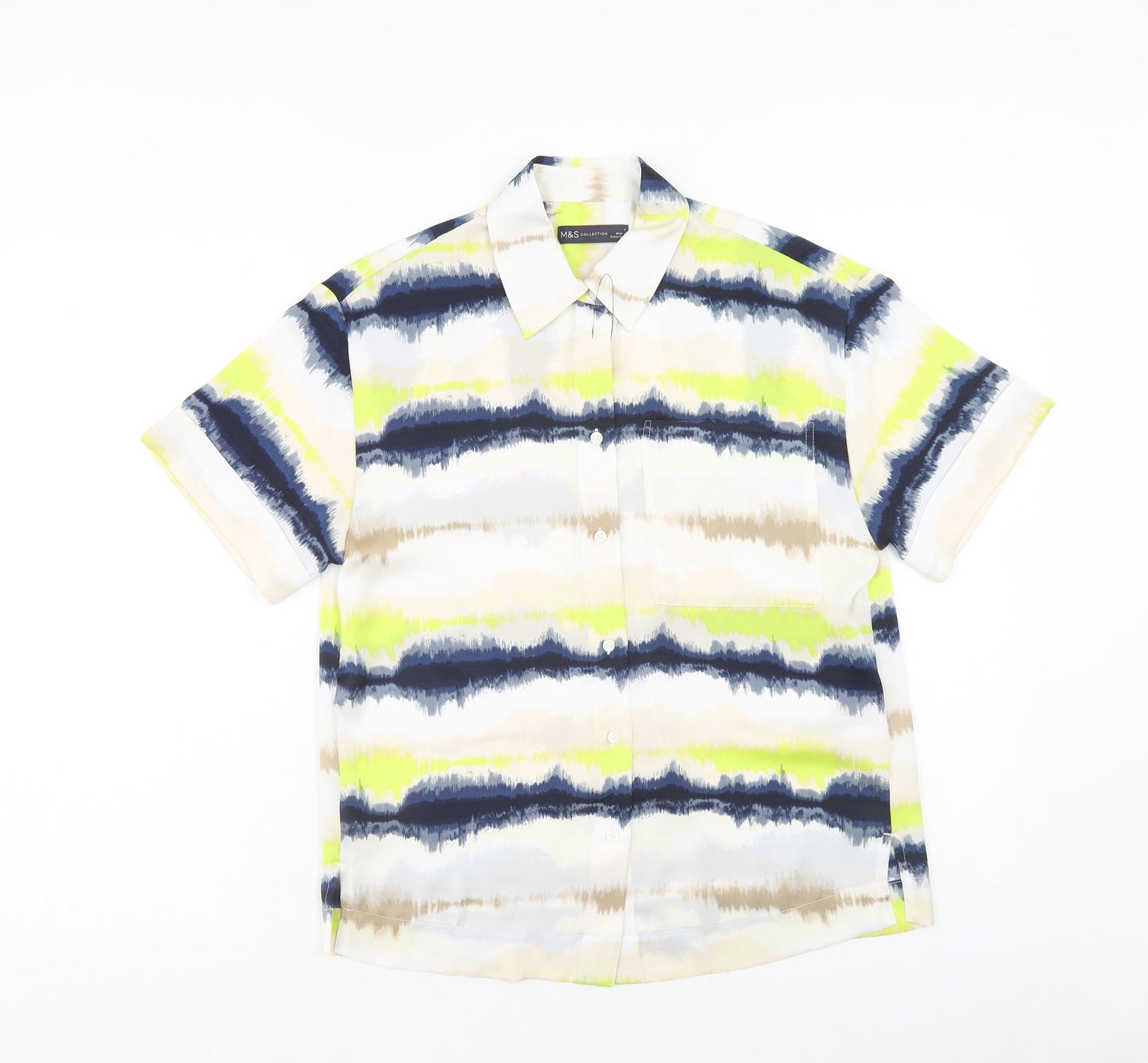 Marks and Spencer Womens Multicoloured Geometric Polyester Basic Button-Up Size 6 Collared