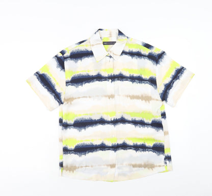 Marks & Spencer Womens Multicoloured Geometric Polyester Basic Button-Up Size 6 Collared