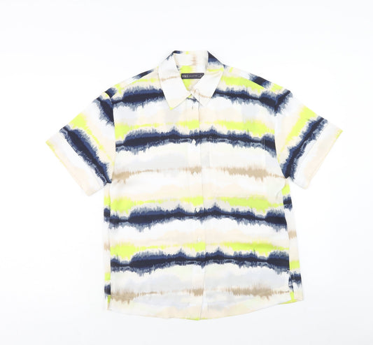 Marks and Spencer Womens Multicoloured Geometric Polyester Basic Button-Up Size 6 Collared