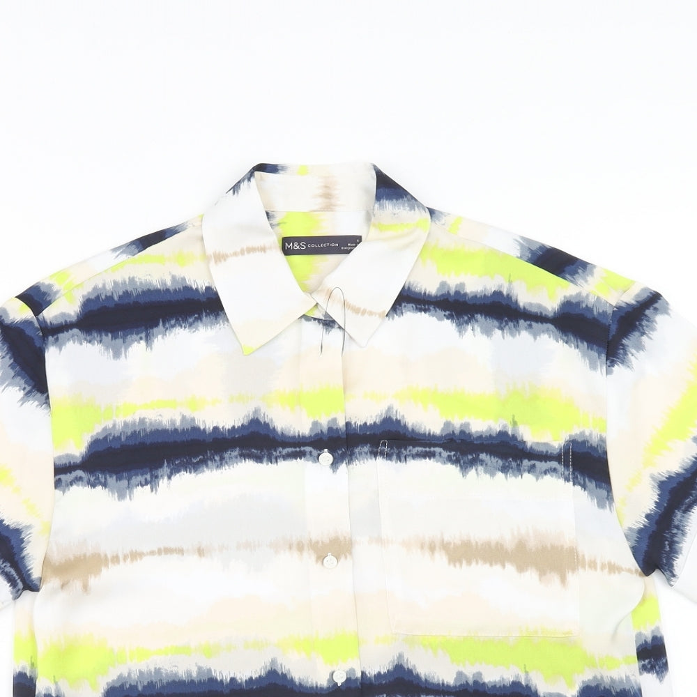 Marks and Spencer Womens Multicoloured Geometric Polyester Basic Button-Up Size 6 Collared