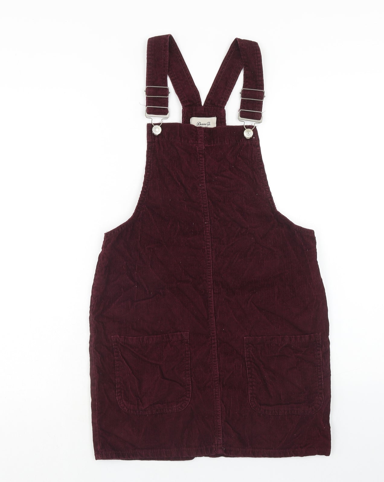 Denim & Co. Womens Red Herringbone Cotton Pinafore/Dungaree Dress Size 6 Square Neck Buckle