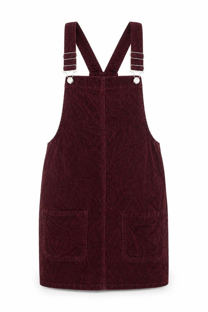 Denim & Co. Womens Red Herringbone Cotton Pinafore/Dungaree Dress Size 6 Square Neck Buckle