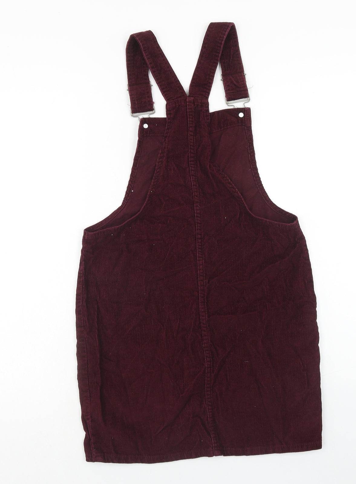 Denim & Co. Womens Red Herringbone Cotton Pinafore/Dungaree Dress Size 6 Square Neck Buckle