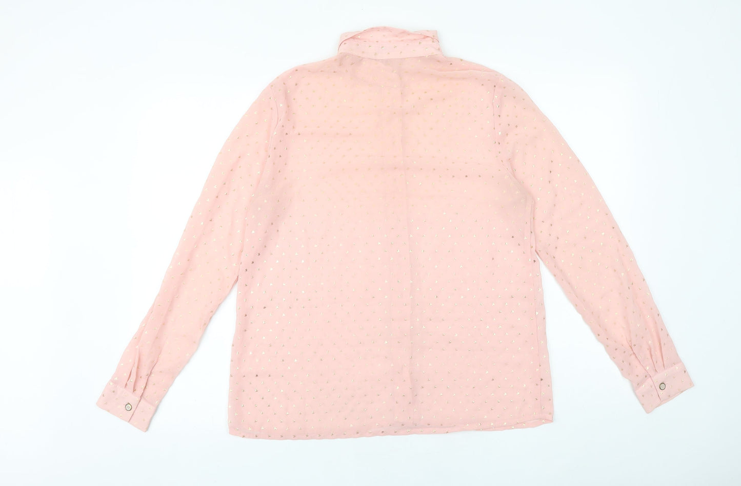 Louche Womens Pink Geometric Polyester Basic Button-Up Size 10 V-Neck