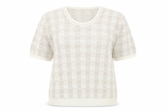 Moonlight Womens Beige Geometric 100% Cotton Basic T-Shirt Size L Round Neck