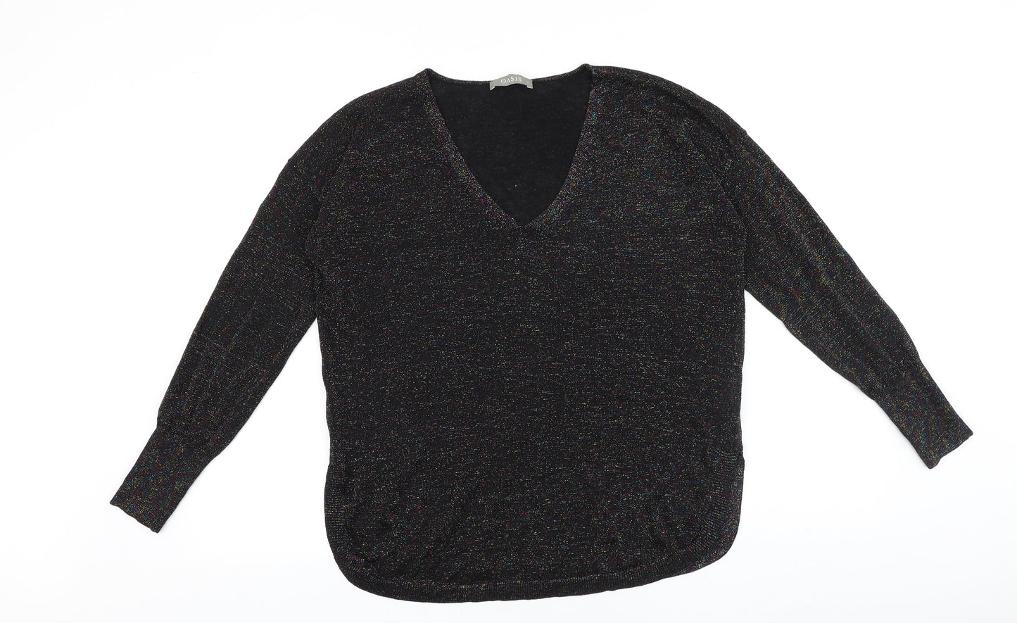 Oasis Womens Black V-Neck 100% Cotton Pullover Jumper Size S
