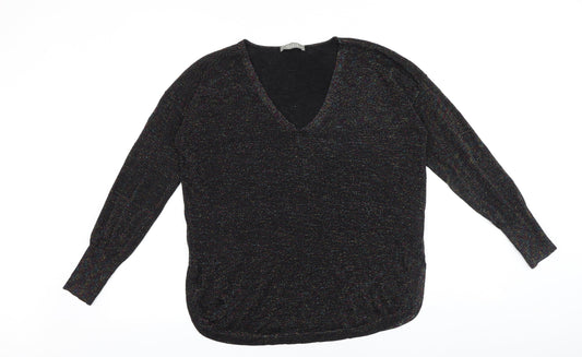 Oasis Womens Black V-Neck 100% Cotton Pullover Jumper Size S