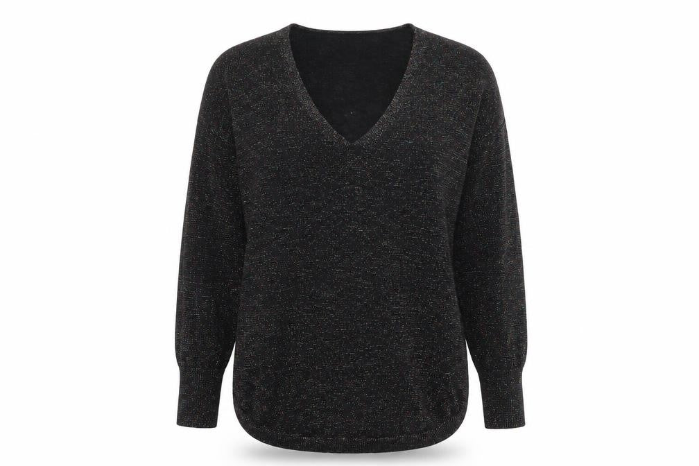 Oasis Womens Black V-Neck 100% Cotton Pullover Jumper Size S