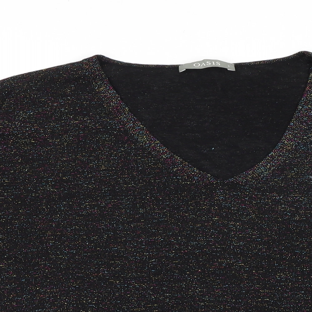 Oasis Womens Black V-Neck 100% Cotton Pullover Jumper Size S