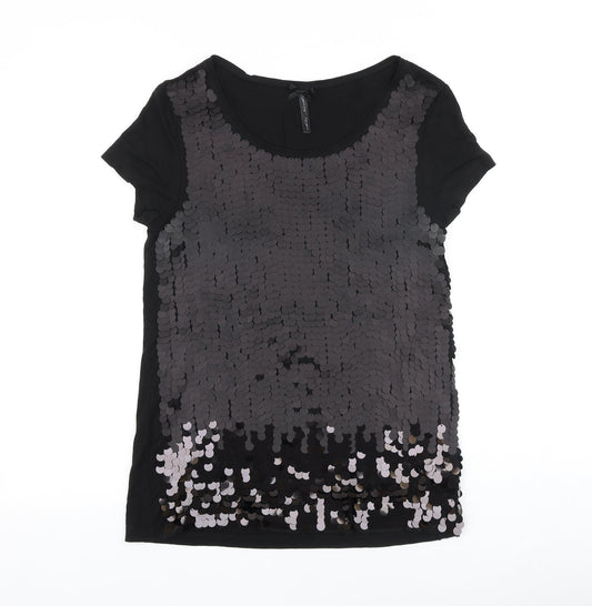 NEXT Womens Black Viscose Basic T-Shirt Size 10 Scoop Neck