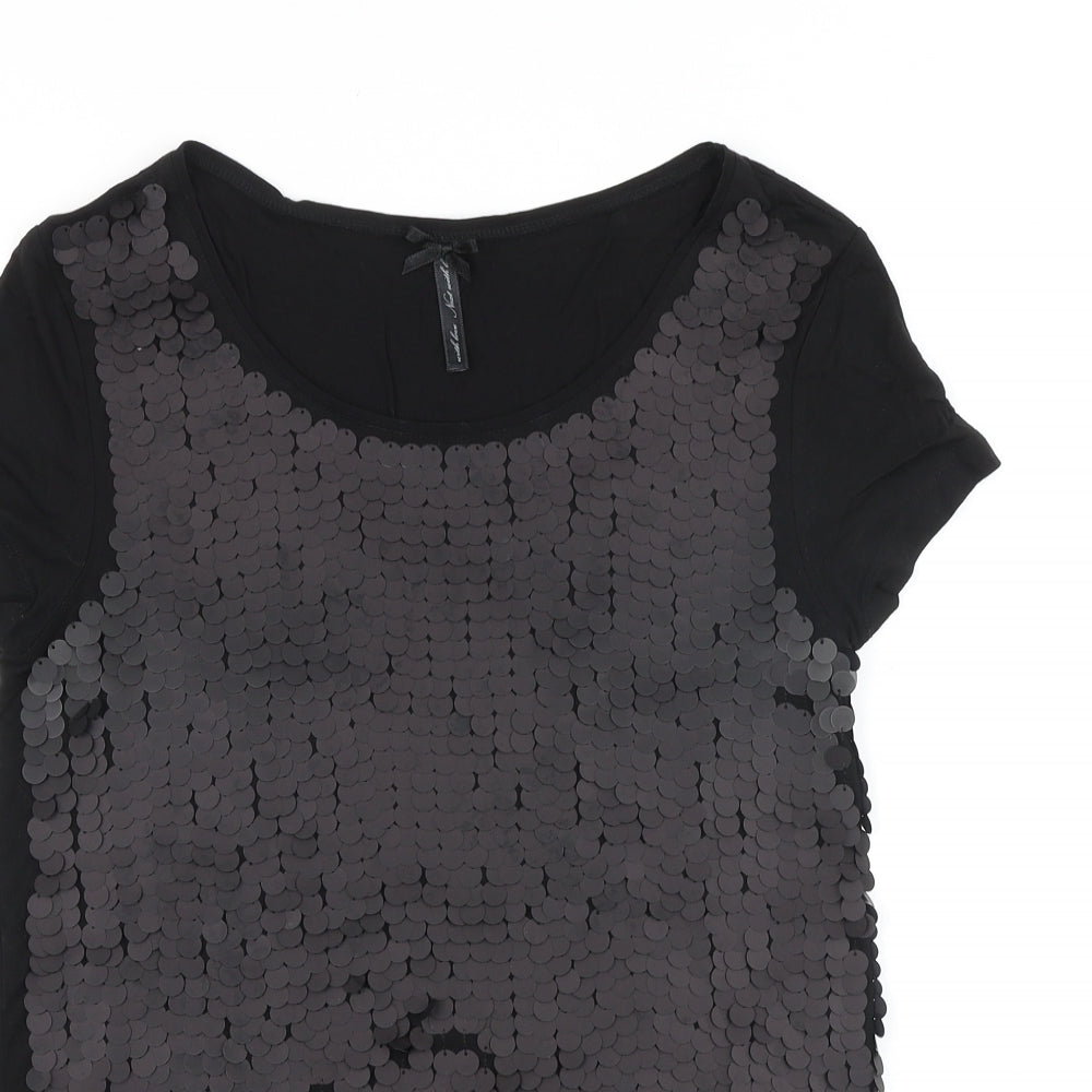 NEXT Womens Black Viscose Basic T-Shirt Size 10 Scoop Neck