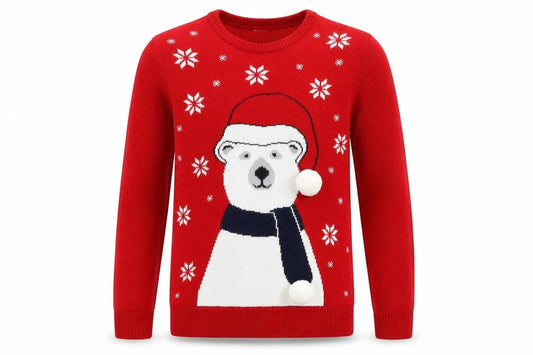 Preworn Mens Red Round Neck Acrylic Pullover Jumper Size S Long Sleeve - Christmas Polar Bear